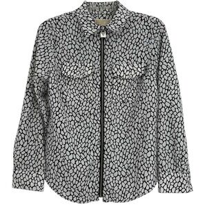 Michael Michael Kors Women’s Zip Front Top Blouse Black White Print Size Small